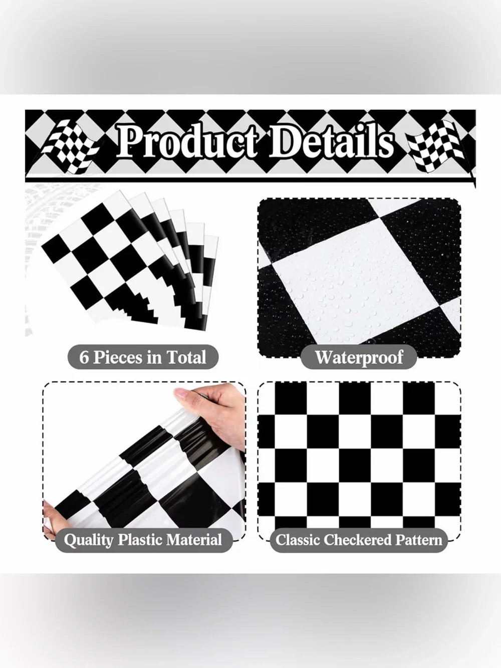 6 Pcs Plastic Checkered Table Runner 14 X 108 Inch Racetrack Road Table Runner